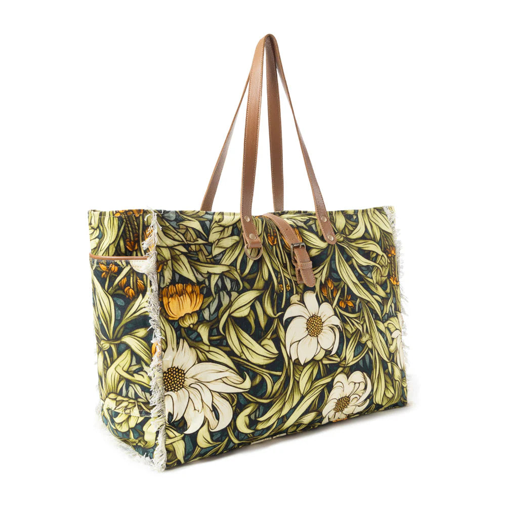 Lovely Florals Weekender Bag in Dark Green