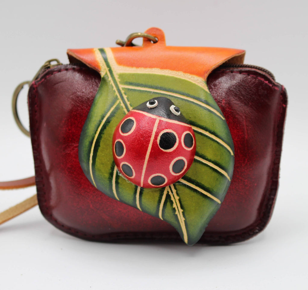 Leather Ladybug Coin Purse wristlet wallet