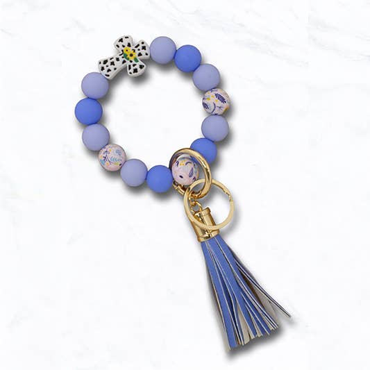 Beaded Cross Keychain Bracelet with Animal Print