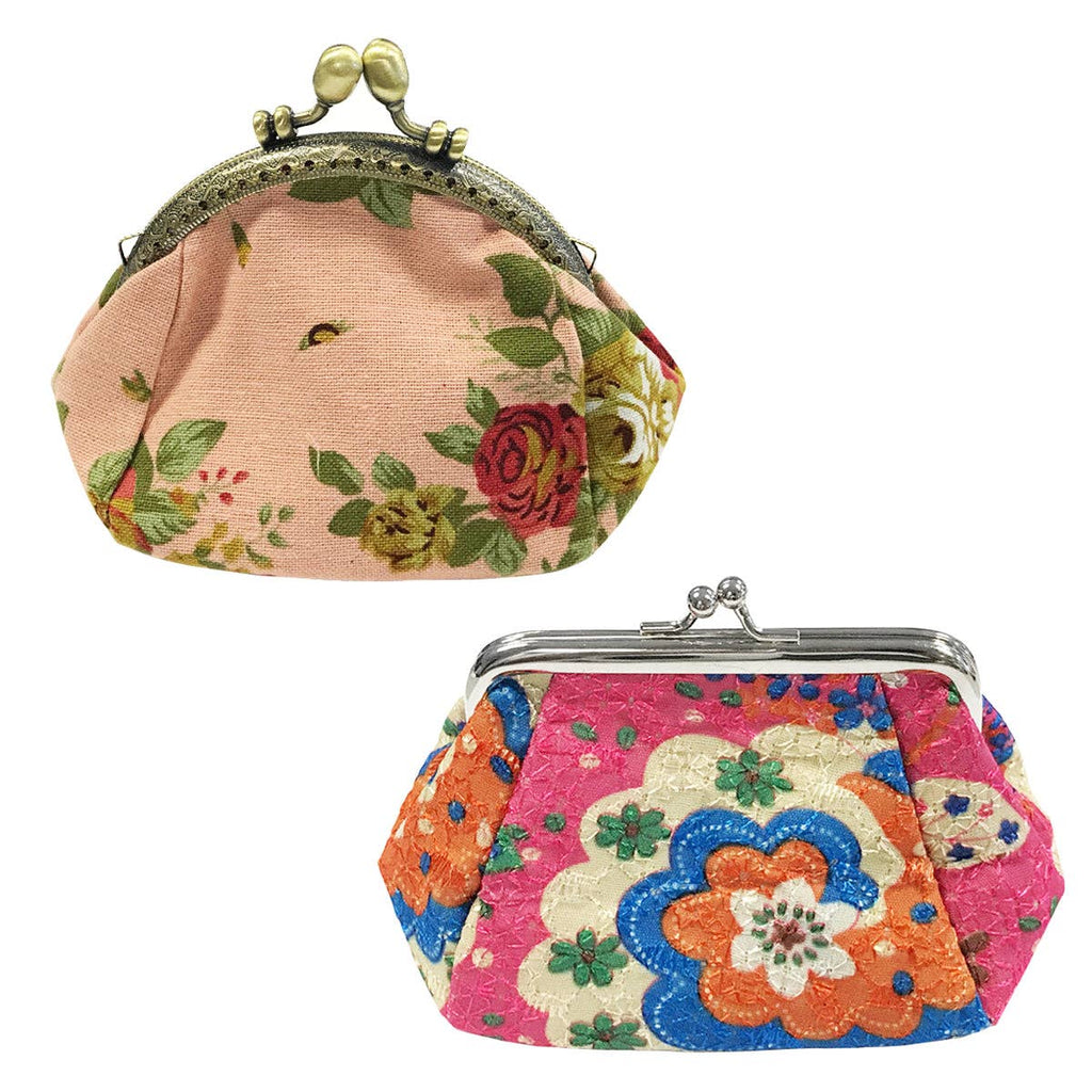 Wrapables Canvas and Floral Coin Purse Wallet Each