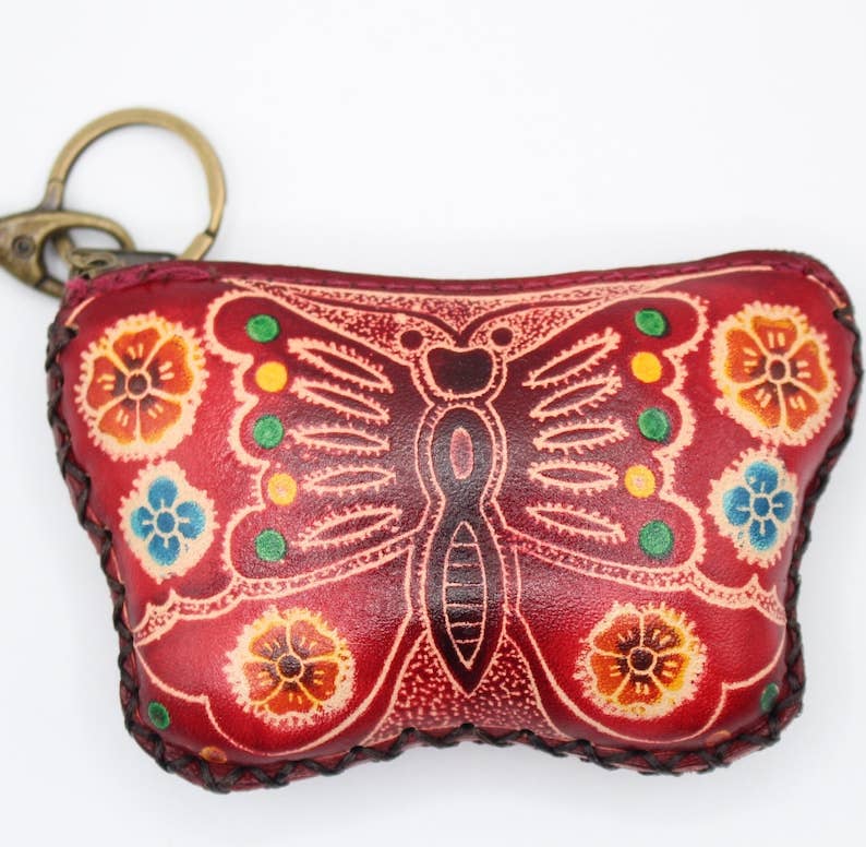 Handmade Assorted Handmade Butterfly Leather Coin Purses
