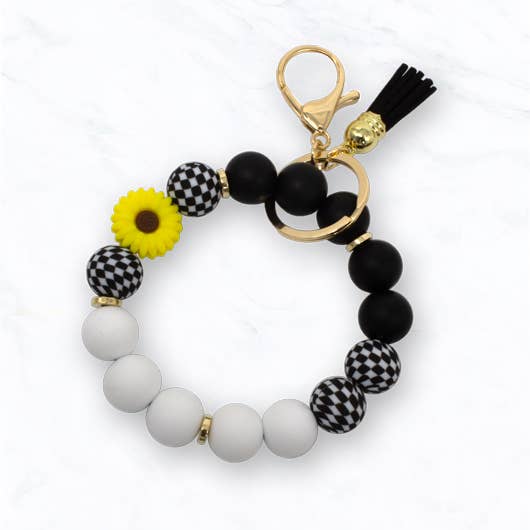 Beaded Daisy Flower Bracelet Keychain