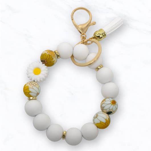 Beaded Daisy Flower Bracelet Keychain