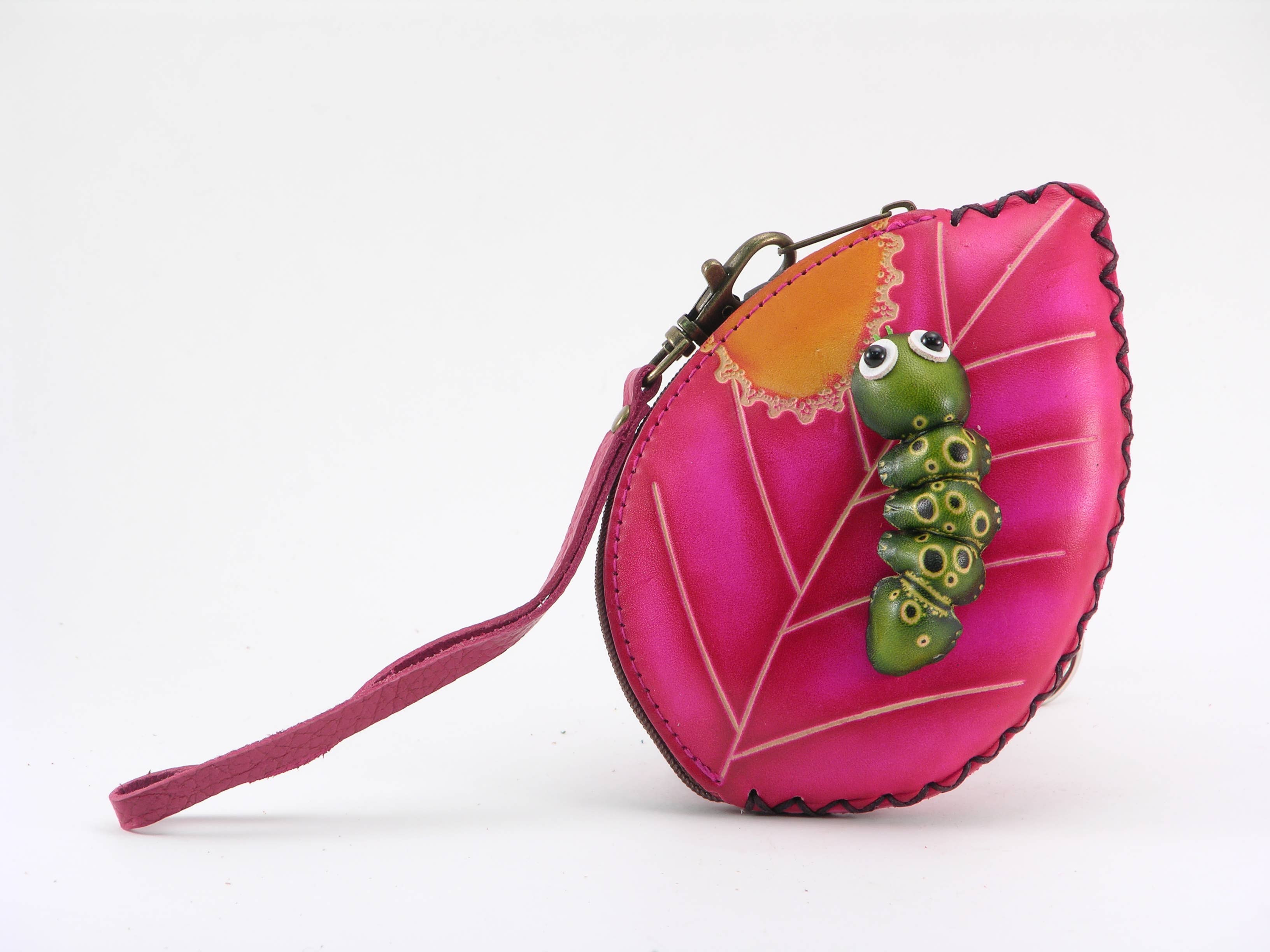 Catapillar on the Leaf Wristlet - E528 leather coin purse wa