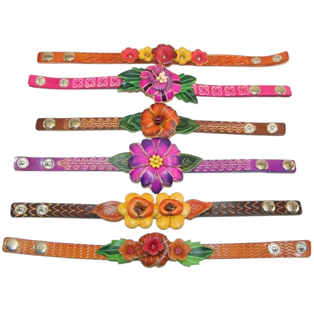Handmade small flower leather bracelet assorted