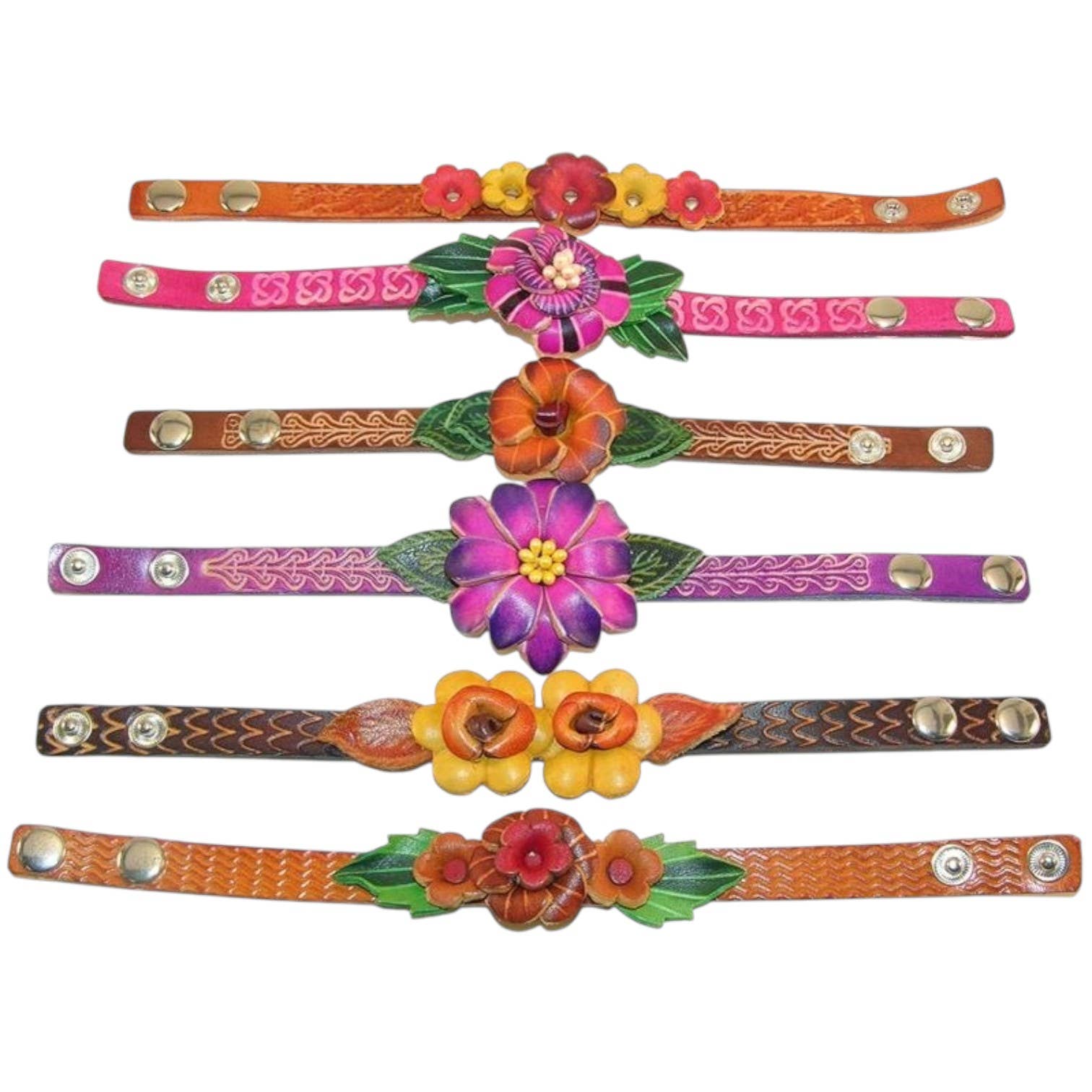 Handmade small flower leather bracelet assorted