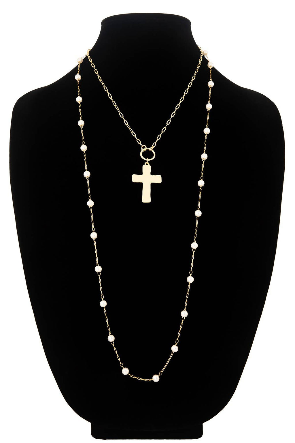 Chain Necklace with Pearl and Cross Pendant