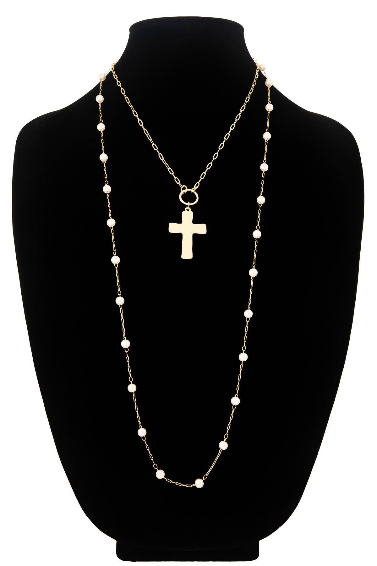 Chain Necklace with Pearl and Cross Pendant