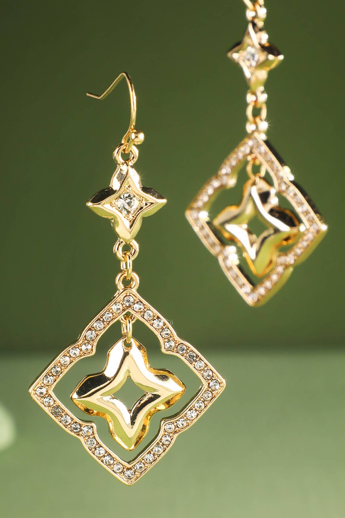 Trio Pave Quatrefoil Dangle Earrings